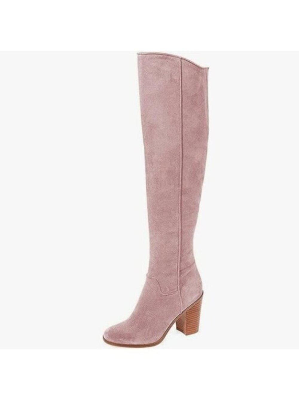 Light Pink Women's Round Toe for Women with Zipper Block Heel Knee High Boots